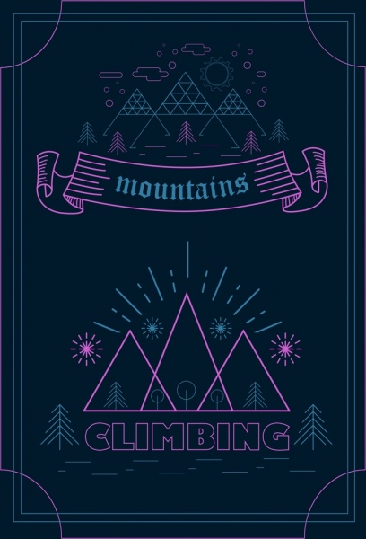 Mountain Trip banner oscuro diseño plano estilo clasico