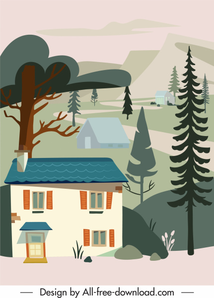 desa gunung melukis sketsa klasik warna-warni