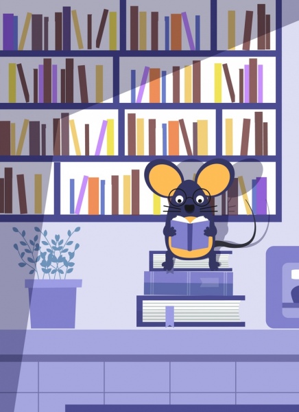 fare arka plan kitaplık kitaplık kitap simgeler karikatür tasarımı