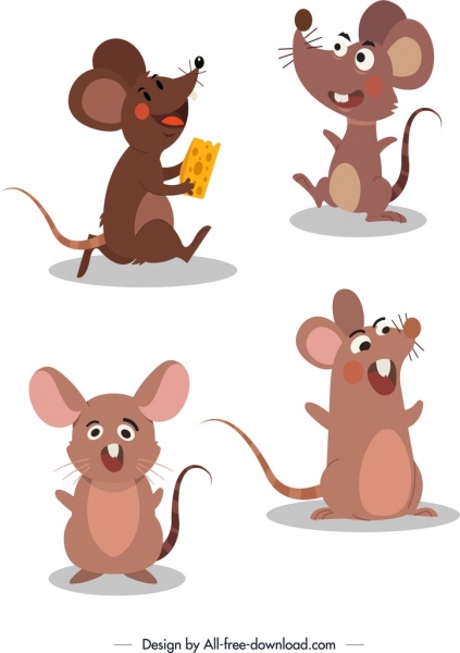 icônes de souris mignons personnages de dessins animés stylisés