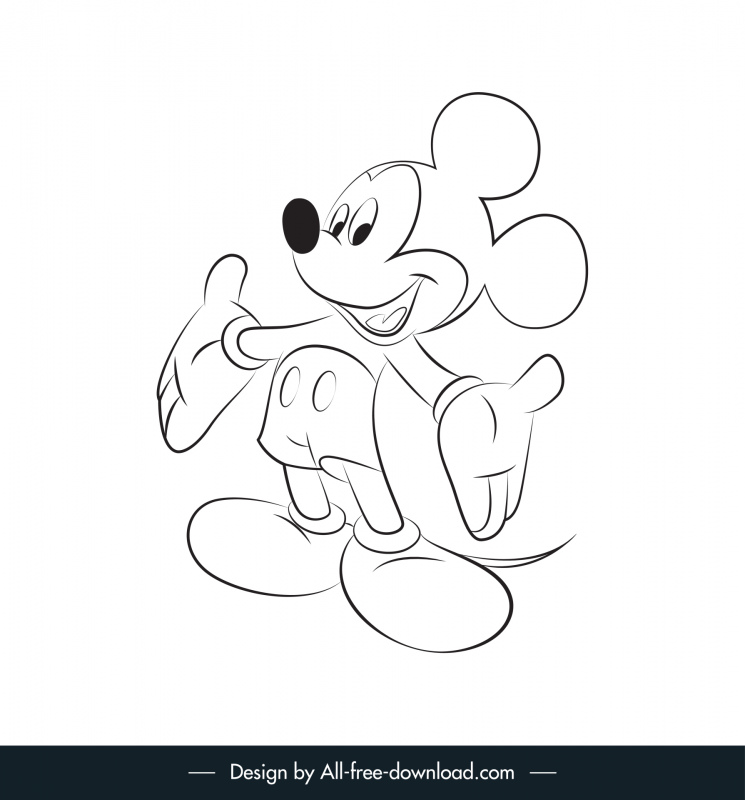 ratón mickey icono plano lindo dibujado a mano contorno de dibujos animados