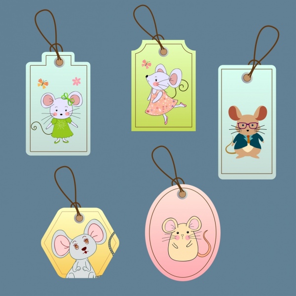 rato tags modelos bonito coloridos decoração ícones estilizados