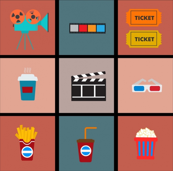 elemento de design do filme vários plano de isolamento de símbolos coloridos