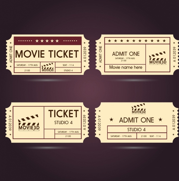 Film-Ticket Vorlagen horizontale klassisch
