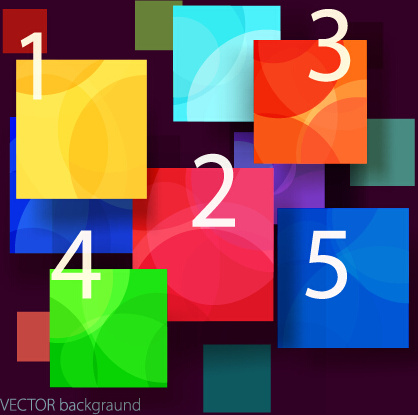 多色の正方形と番号の背景のベクトル