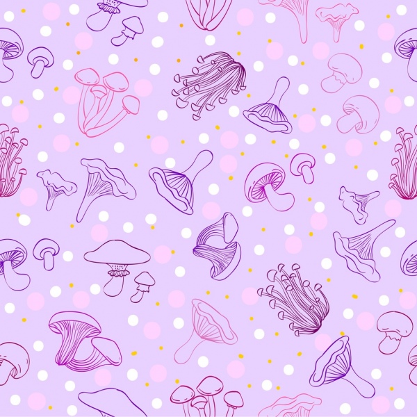 蘑菇背景紫重复装饰手绘设计