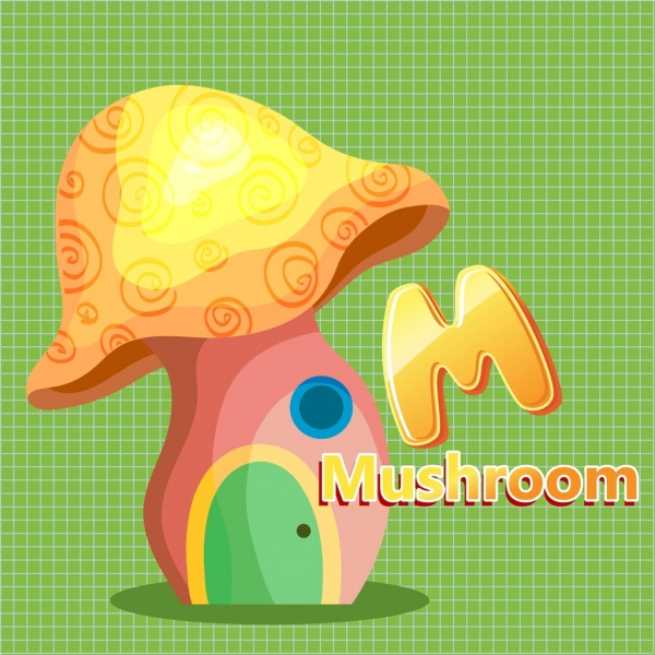 ikon rumah jamur dekorasi warna-warni 3d Desain