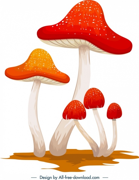 jamur ikon berwarna klasik 3d sketsa