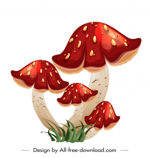 ikon jamur mengkilap warna-warni desain modern