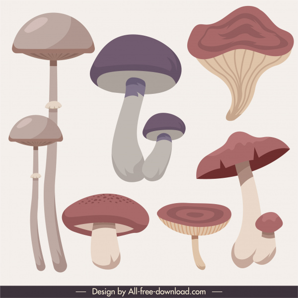 ícones de cogumelo esboço clássico desenhado à mão