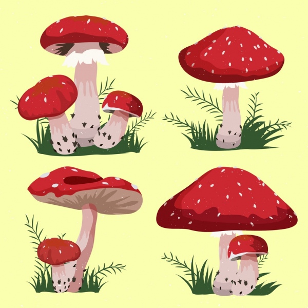 jamur ikon isolasi merah kerucut bentuk kartun desain