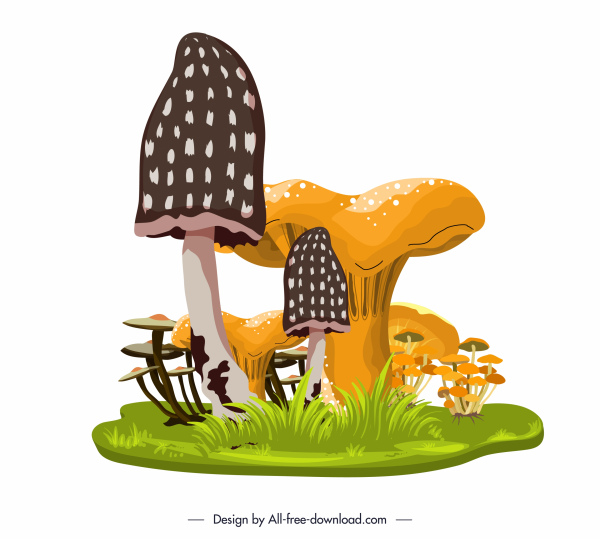 jamur lukisan warna-warni lebat pertumbuhan sketsa