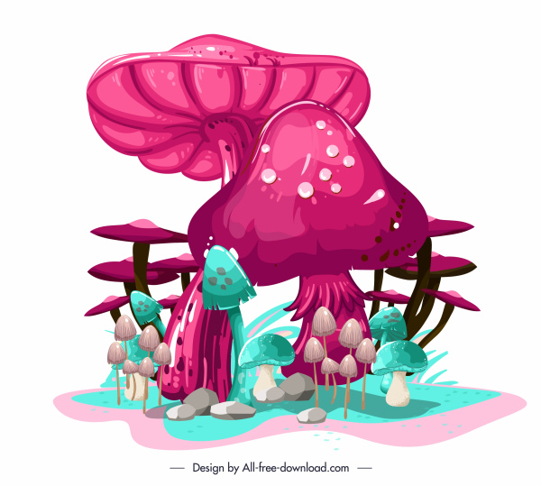 jamur lukisan warna-warni lebat sketsa