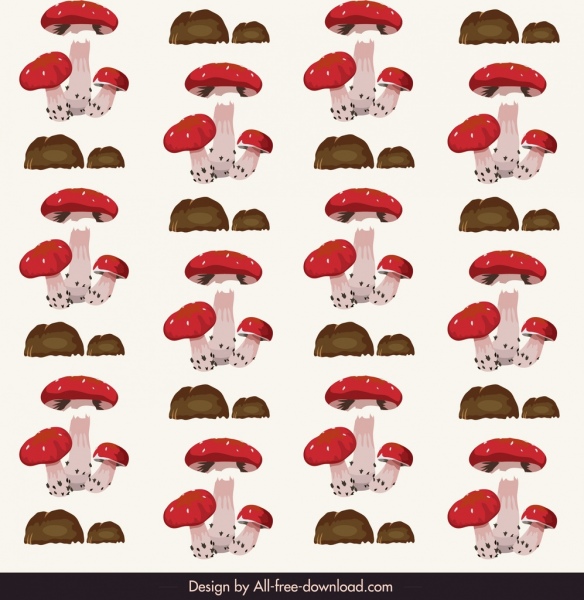 pola jamur berwarna berulang sketsa desain klasik
