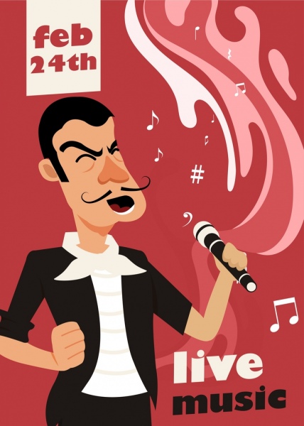 Muzyka, reklama transparent Mężczyzna wokalistka ikona kreskówka
