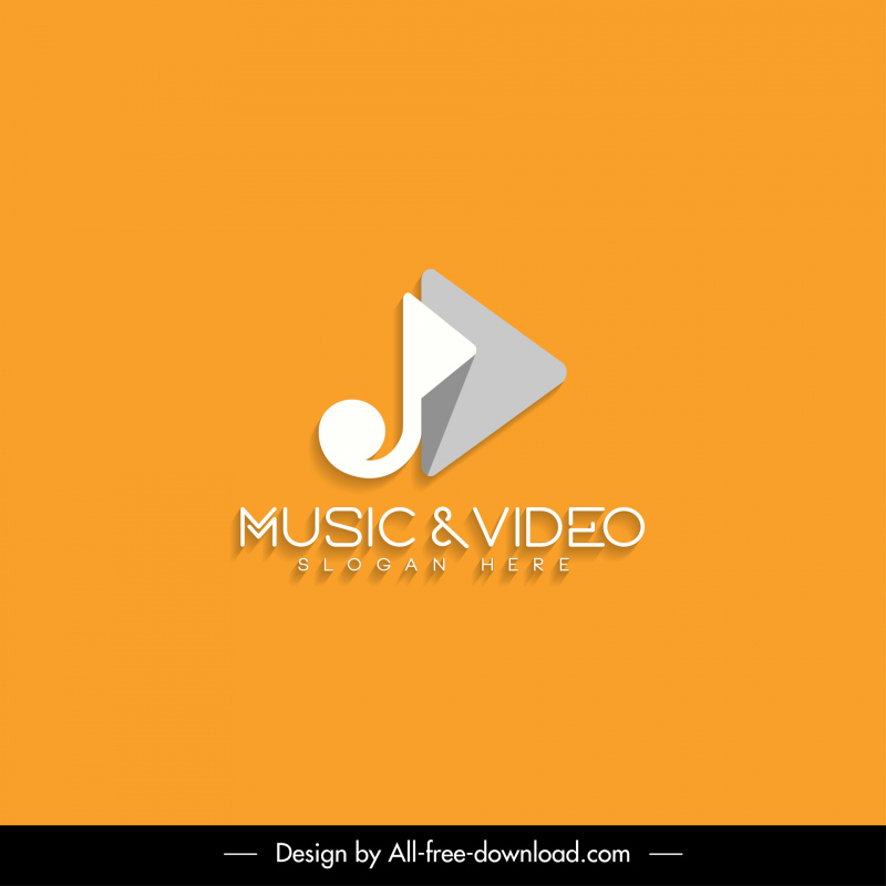 müzik ve video logo şablonu düz parlak modern müzik notası üçgen eskiz