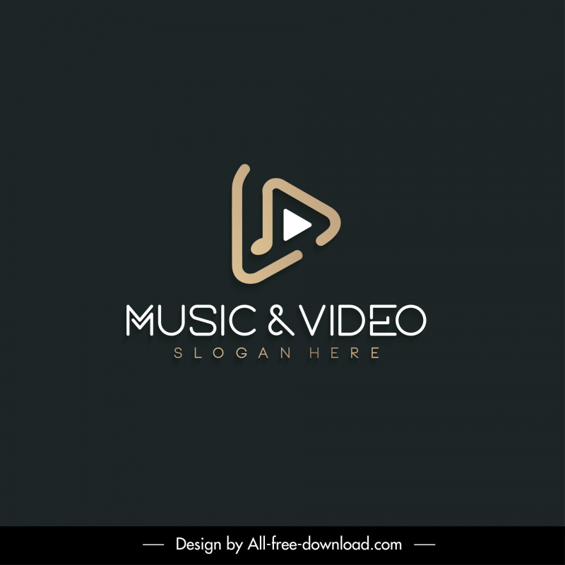 Template logo musik dan video tombol putar segitiga sketsa kontras datar