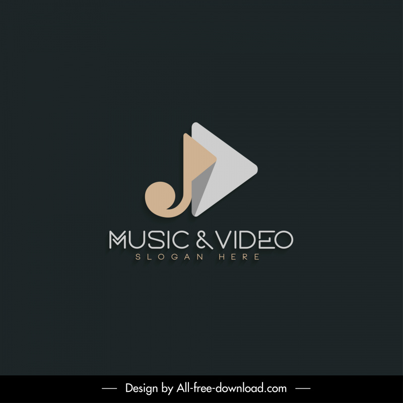müzik ve video logosu tipi düz kontrastlı müzik notası oynat düğmesi çizimi