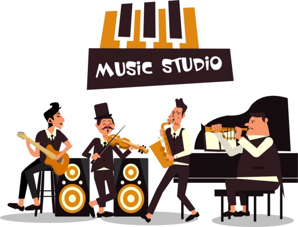 Musik Hintergrund Bandsman akustische Symbole Zeichentrickfiguren