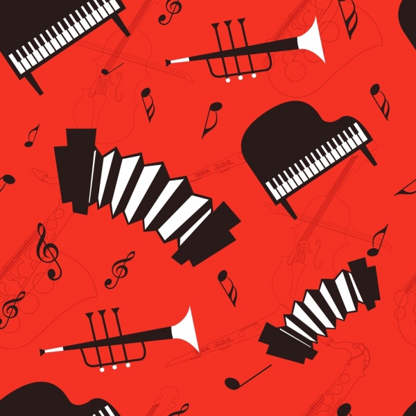 acoustique de design rouge noir fond musique instruments icônes