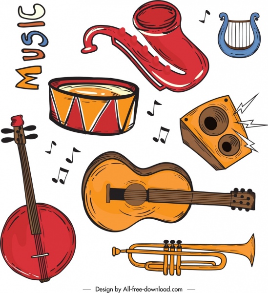 música de fondo diseño retro colorido iconos instrumento de decoración
