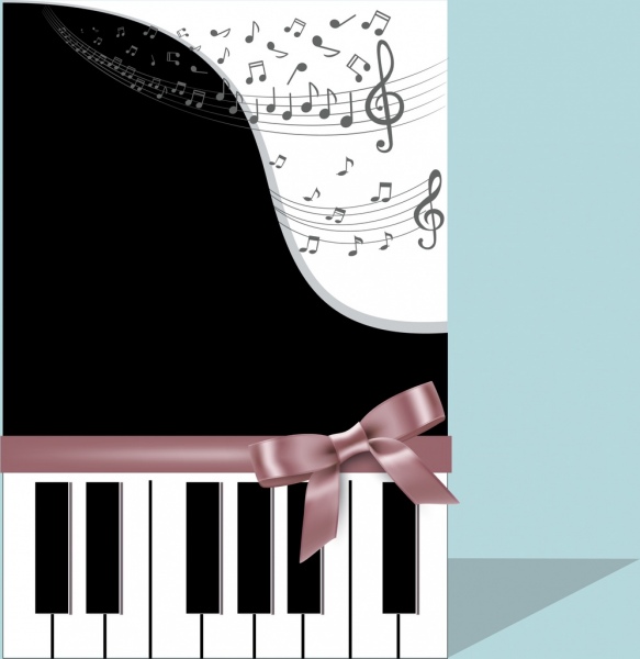 音乐背景钢琴键盘笔记丝带图标装饰