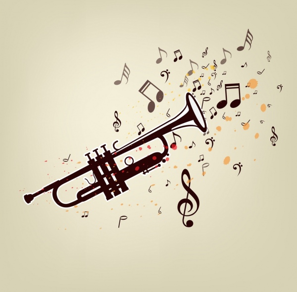 música fundo trompete notas ícones decoração