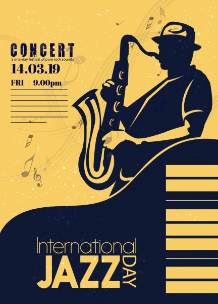 ikon pemain saksofon banner konser musik silhouette desain klasik