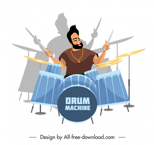 musik desain elemen ikon drummer sketsa karakter kartun