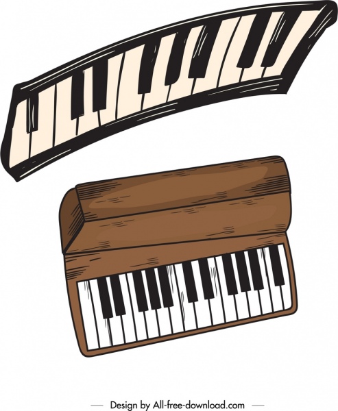 музыкальные элементы фортепианной клавиатуры иконы ретро дизайн