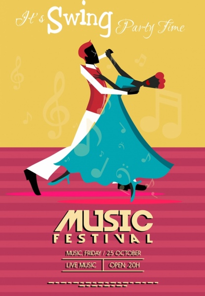 Festival Musik Banner Menari Pasangan Ikon Desain Klasik