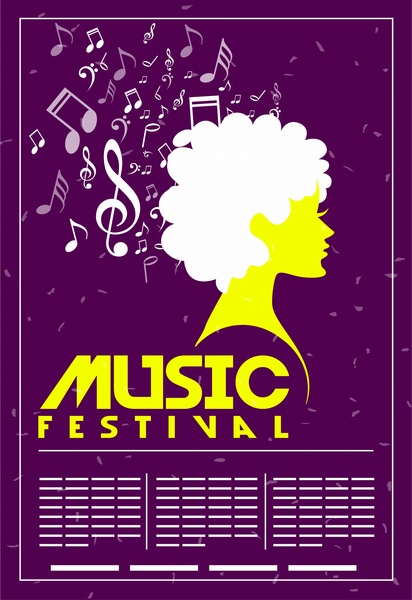 Müzik Festivali Afiş uçan notlar ve kadın siluet