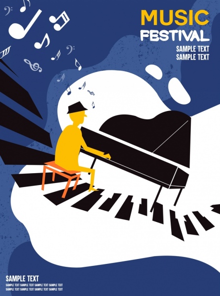 musique festival bannière interprète piano clavier icônes décor