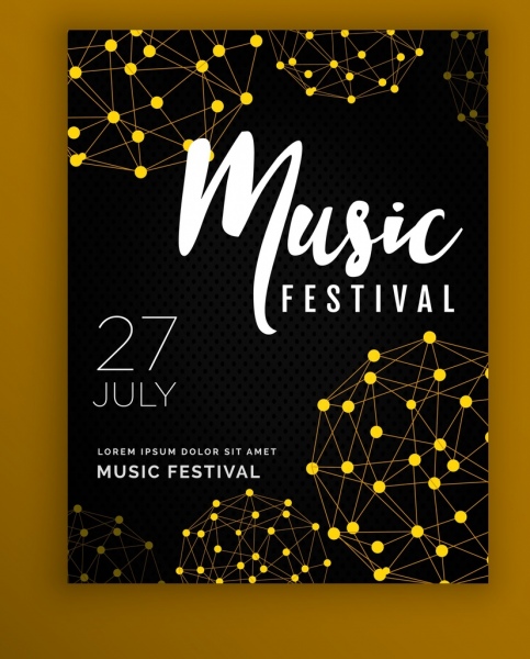 musik festival flyer template 3d gelap bola sketsa