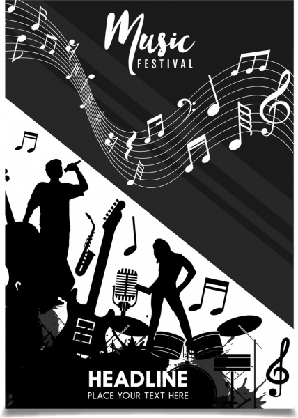 música festival folheto silhueta design notes decoração