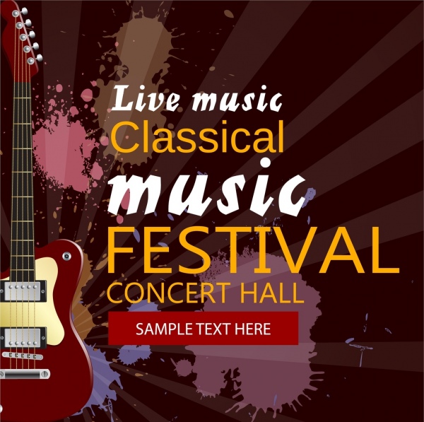 música festival cartaz ícone grunge aquarela design guitar