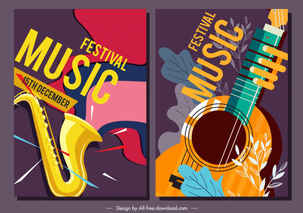 Affiches de festival de musique trompette guitare croquis conception classique