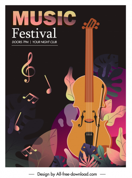 音樂節日橫幅五顏六色的黑暗經典小提琴裝飾
