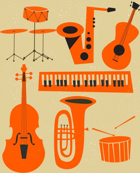 instrumentos de la música clásica diseño naranja los iconos