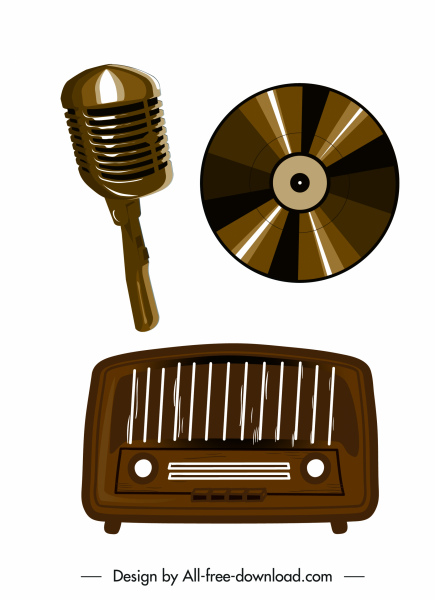 ícones de instrumentos musicais retro tema moderno