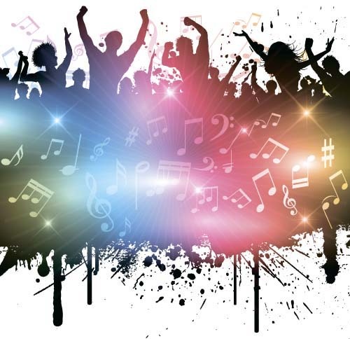 Musik Party Hintergründe mit Menschen Silhouetten Vektoren