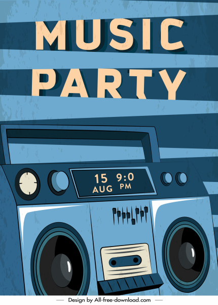 müzik partisi afiş koyu retro tasarım kaset kroki