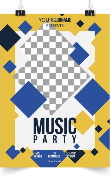 音楽パーティー チラシのテンプレート モダンな幾何学的な市松模様の装飾