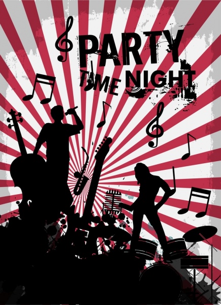 Musik Party Plakat Silhouette Retro-Stil Strahlen Dekoration