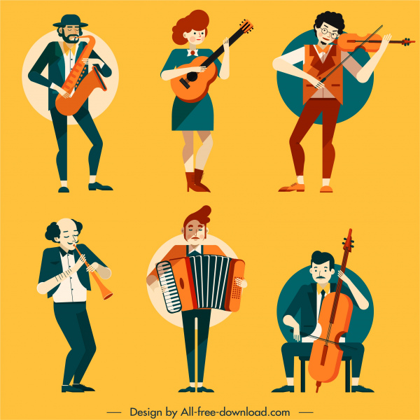 ícones da música artista colorido desenho de personagens de desenhos animados