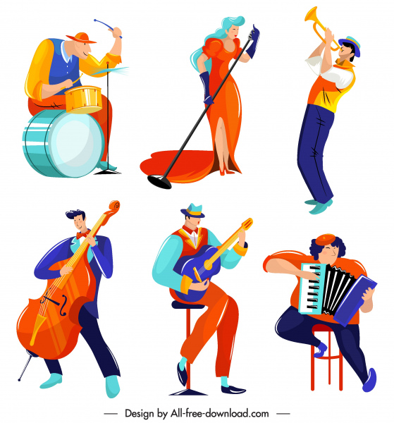 musik player ikon kartun berwarna-warni karakter sketsa