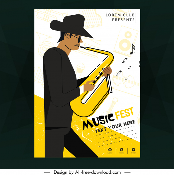 póster de música saxofonista icono coloreado diseño clásico