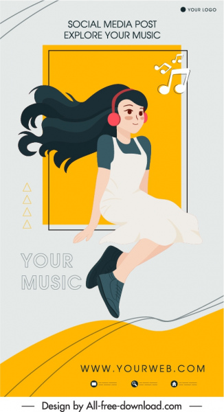 음악 포스터 템플릿 귀여운 소녀 음악 노트 스케치