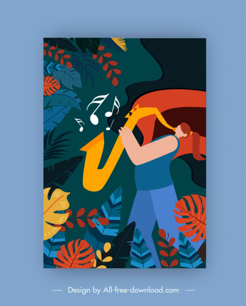 poster di musica trombettista foglie schizzo classico colorato