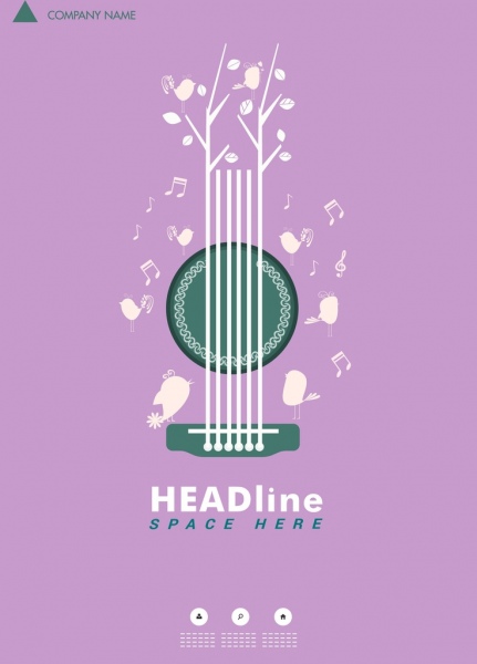 音乐海报紫色背景吉他笔记鸟装饰